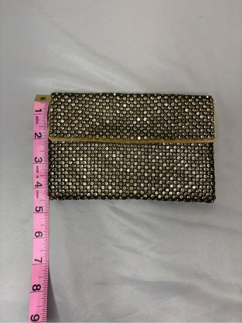 Vintage Saks Fifth Avenue Embellished Gold Crystal Cluth